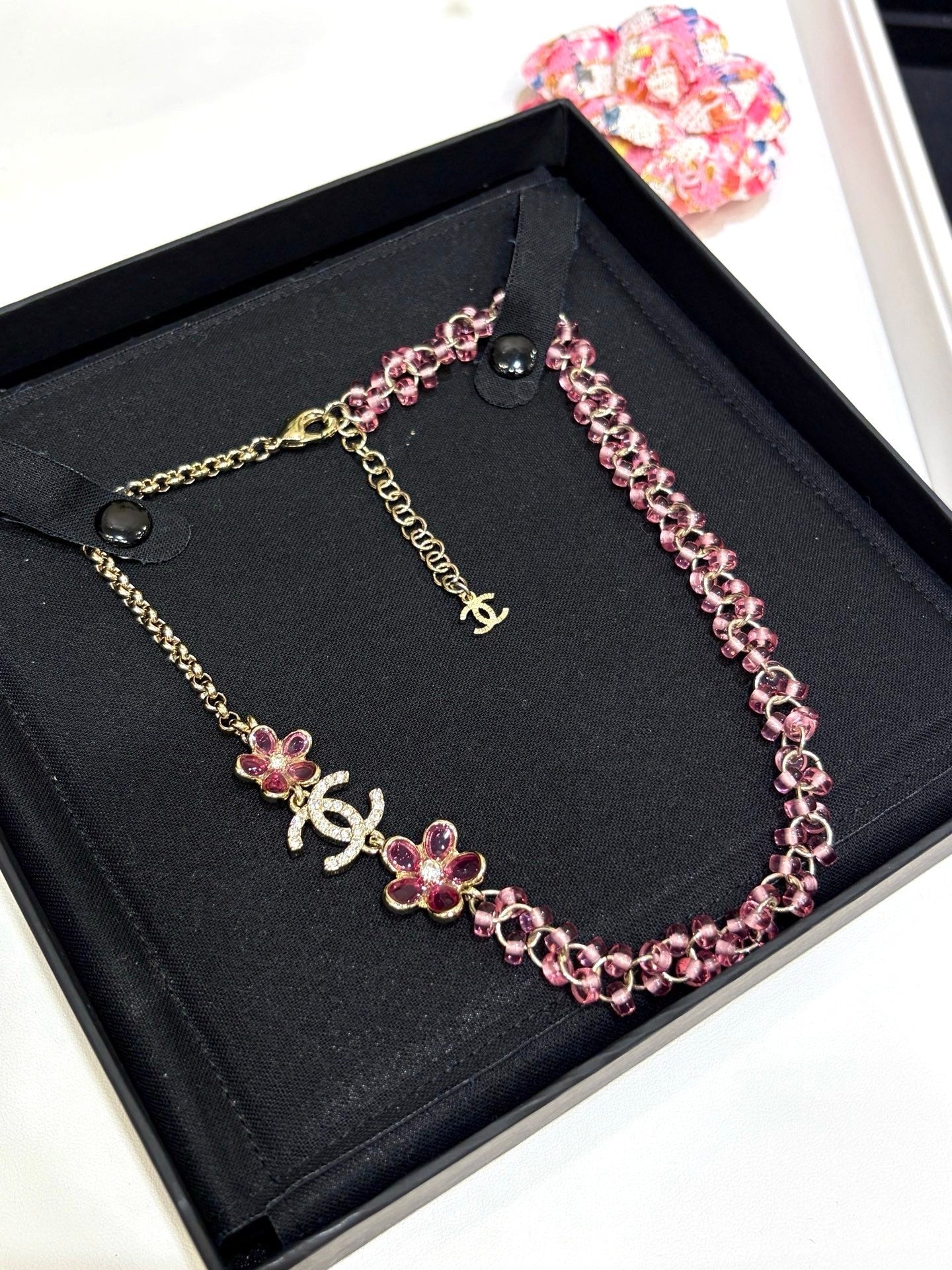 CC 2026 Double C Pink Acrylic Flower Beaded Necklace