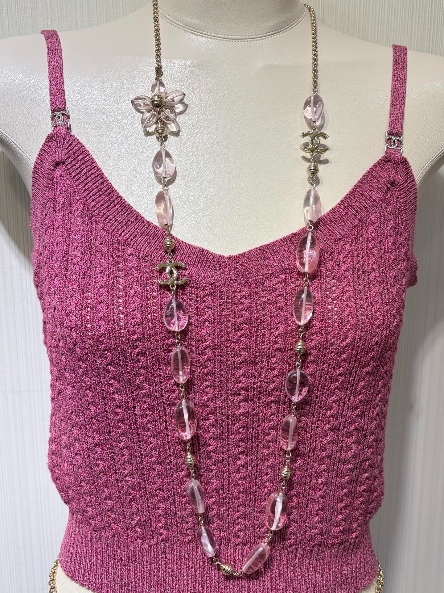 CC 2026 Double C Pink Floral Acrylic Beaded Necklace