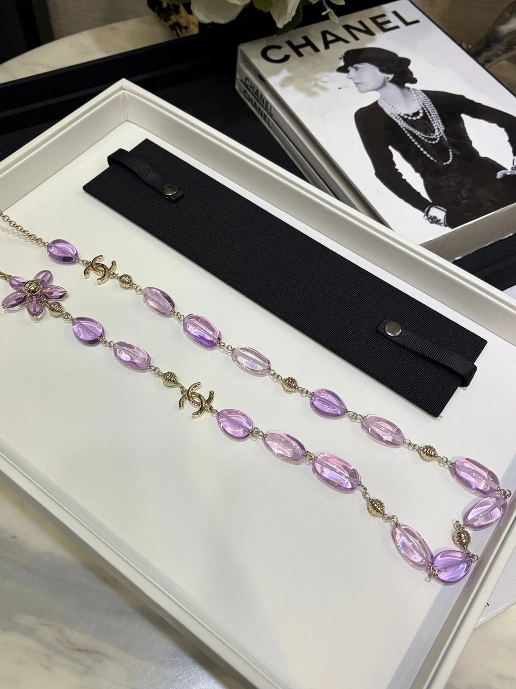 CC 2026 Double C Purple Floral Acrylic Beaded Necklace