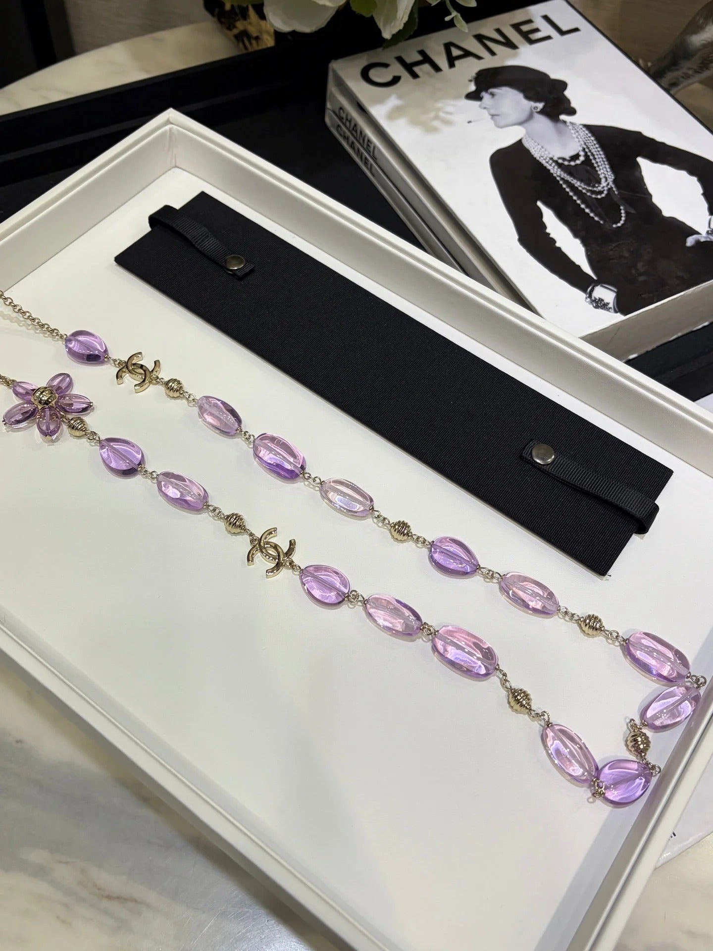 CC 2026 Double C Purple Floral Acrylic Beaded Necklace