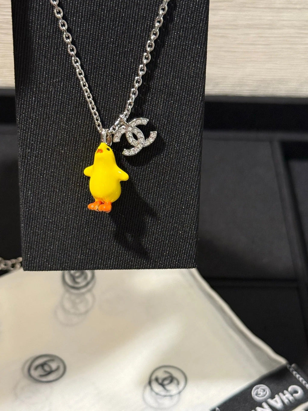 CC 2026 Full-diamond Double C Yellow Chick Necklace