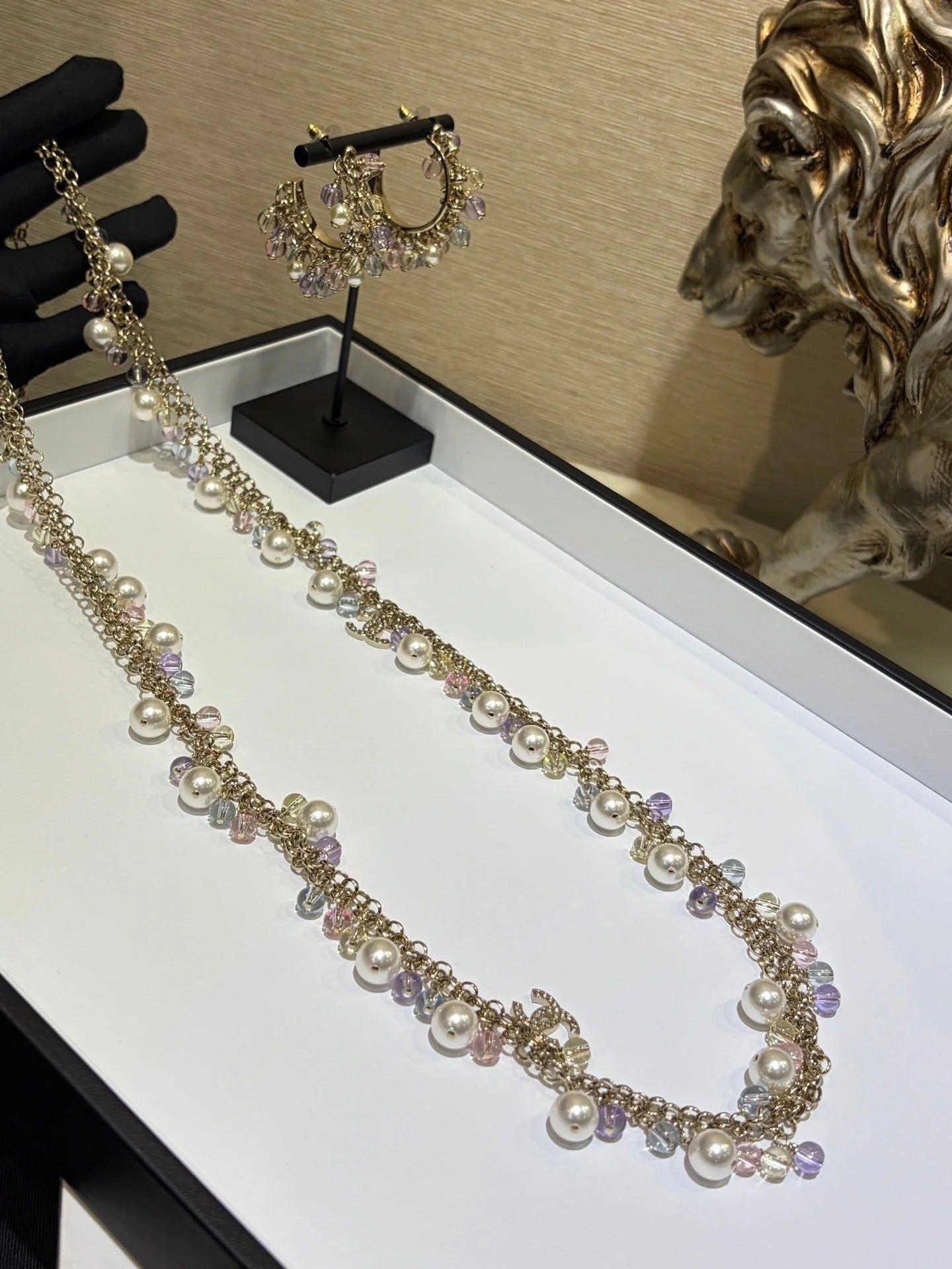 CC 2026 Colored Crystal Pearl Double C Long Necklace