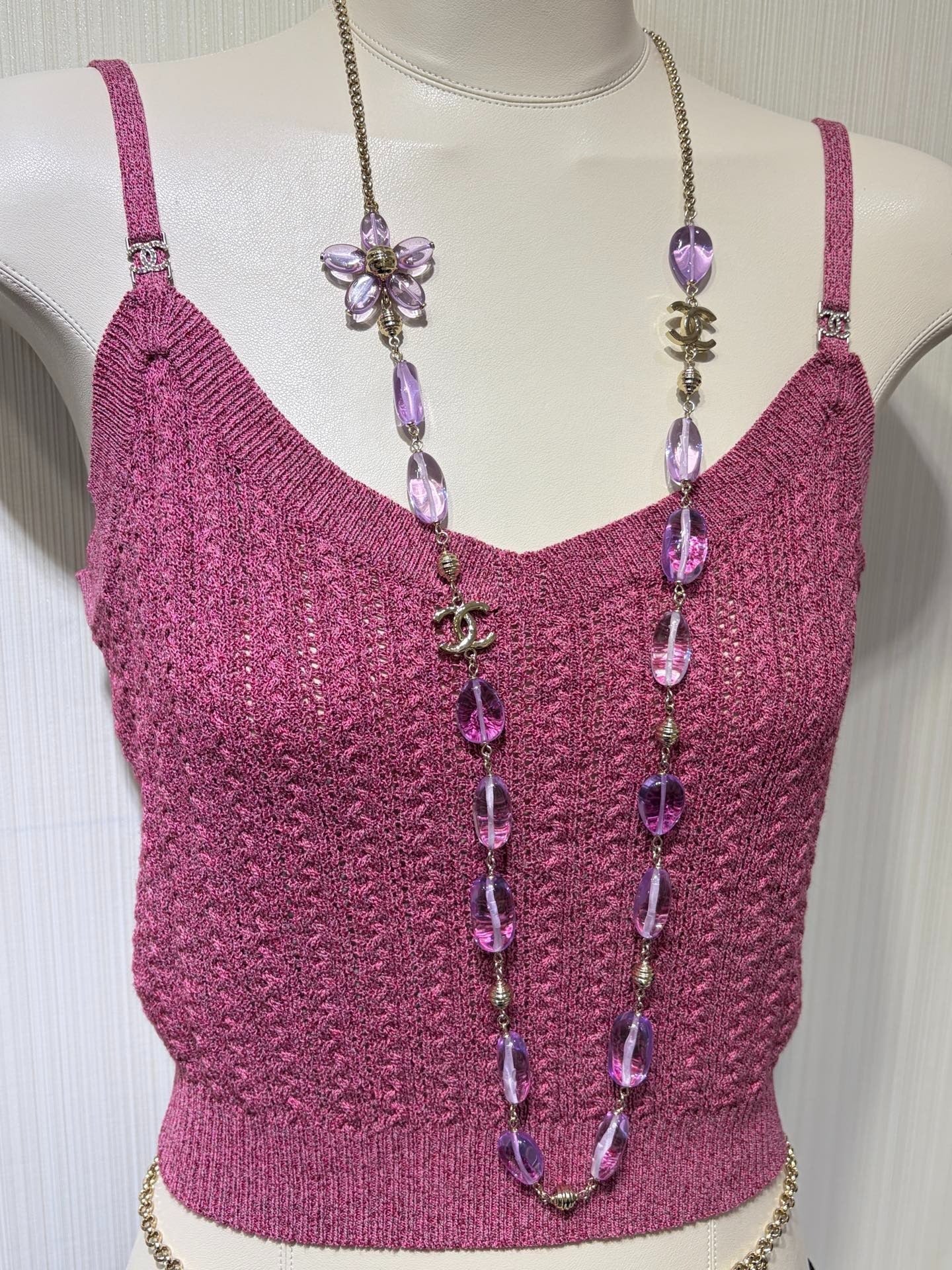 CC 2026 Double C Purple Floral Acrylic Beaded Necklace