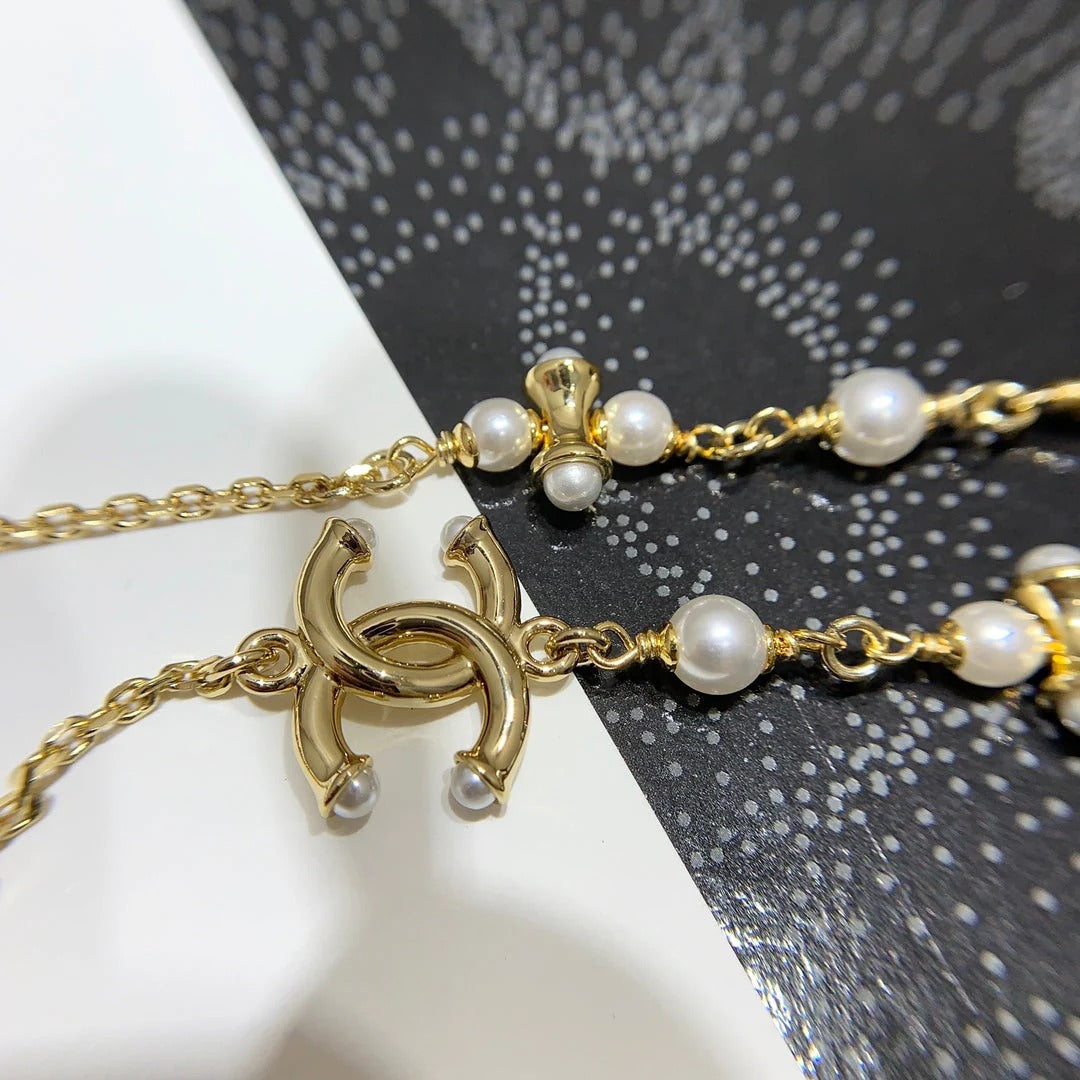 CC 2026 Gold Double C Pearl Necklace