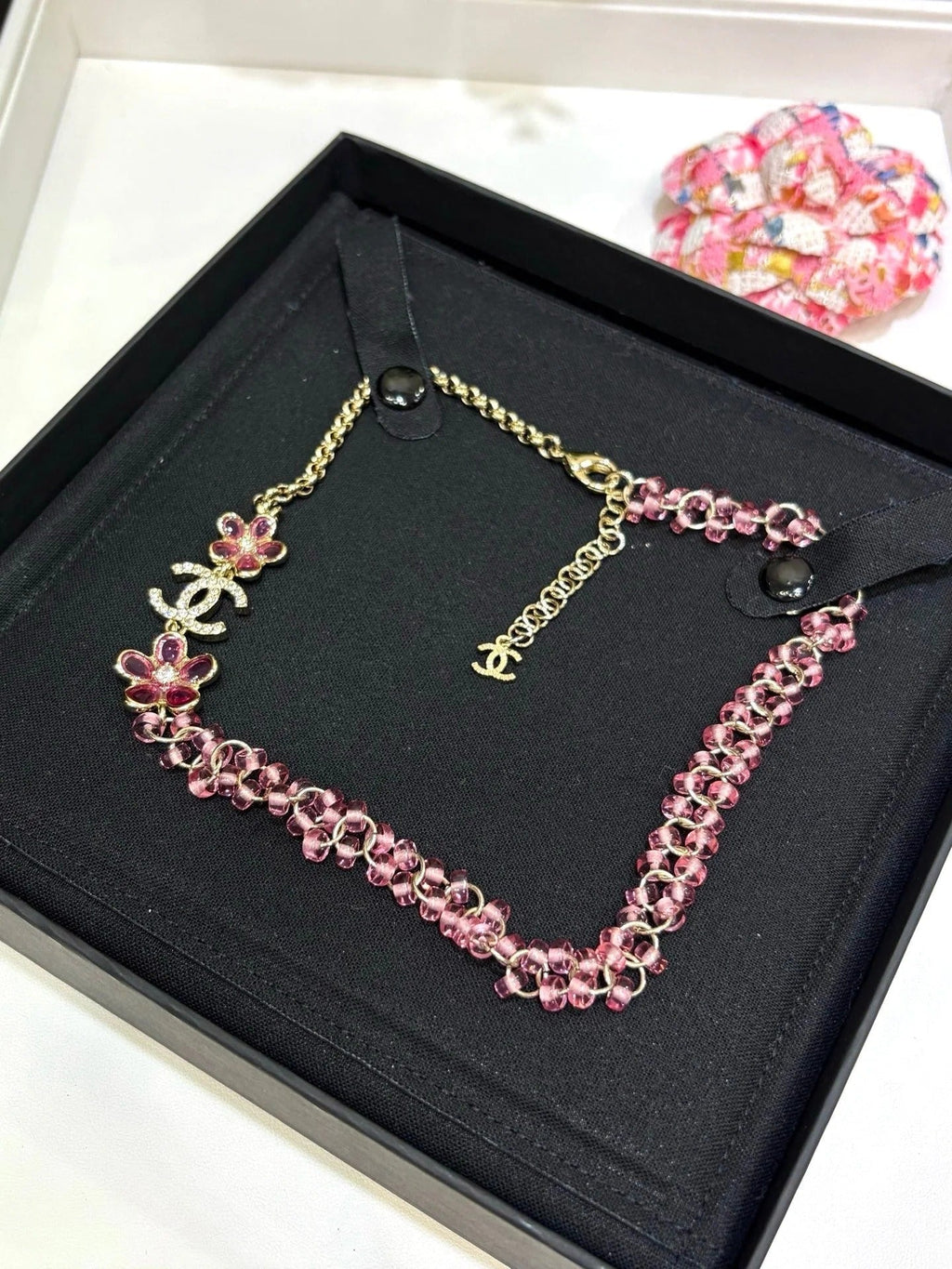 CC 2026 Double C Pink Acrylic Flower Beaded Necklace