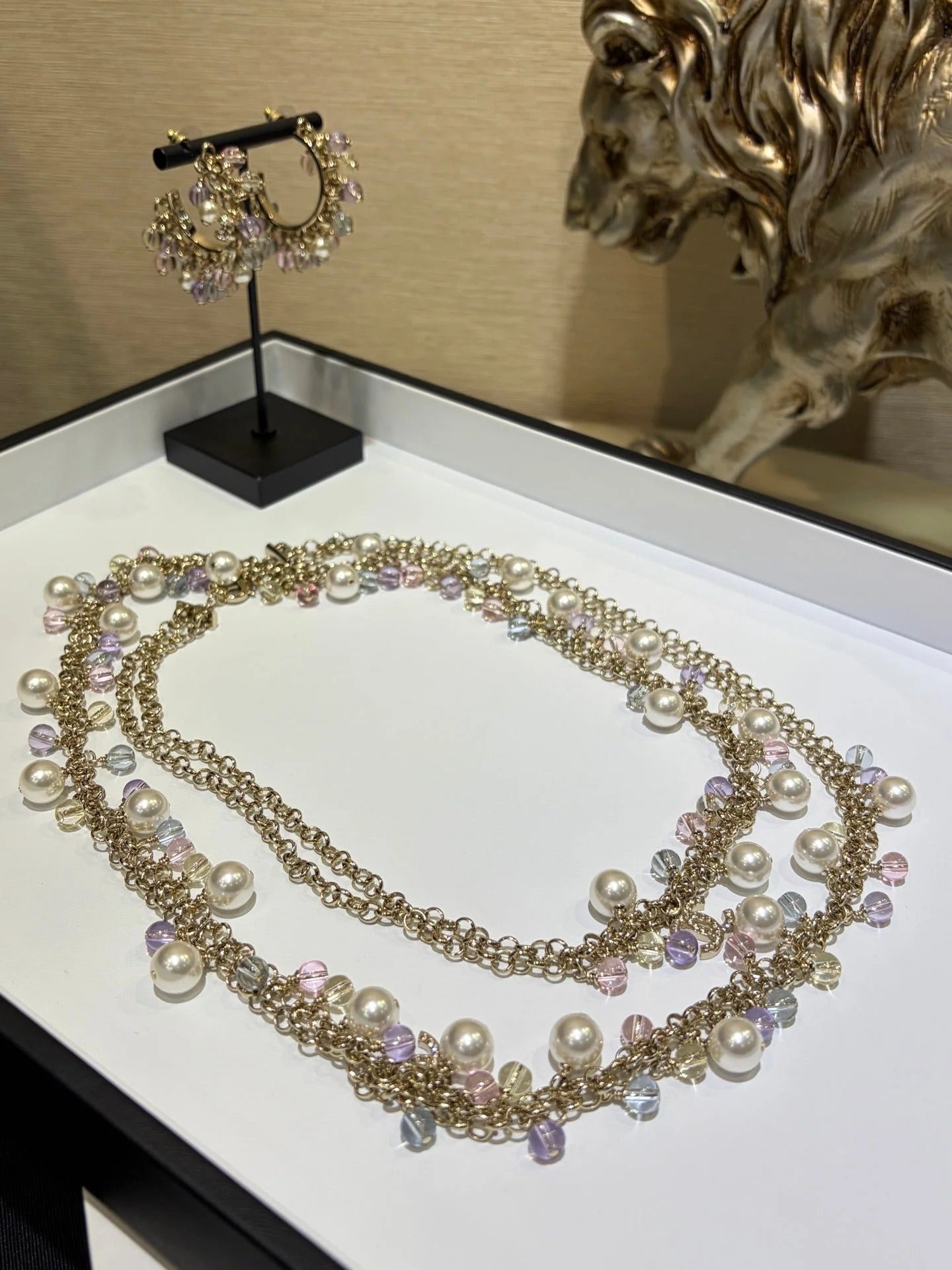 CC 2026 Colored Crystal Pearl Double C Long Necklace