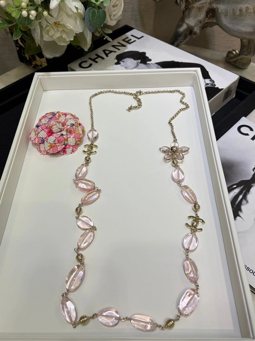 CC 2026 Double C Pink Floral Acrylic Beaded Necklace