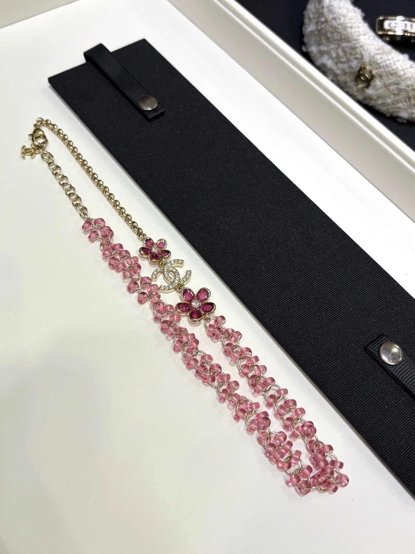 CC 2026 Double C Pink Acrylic Flower Beaded Necklace