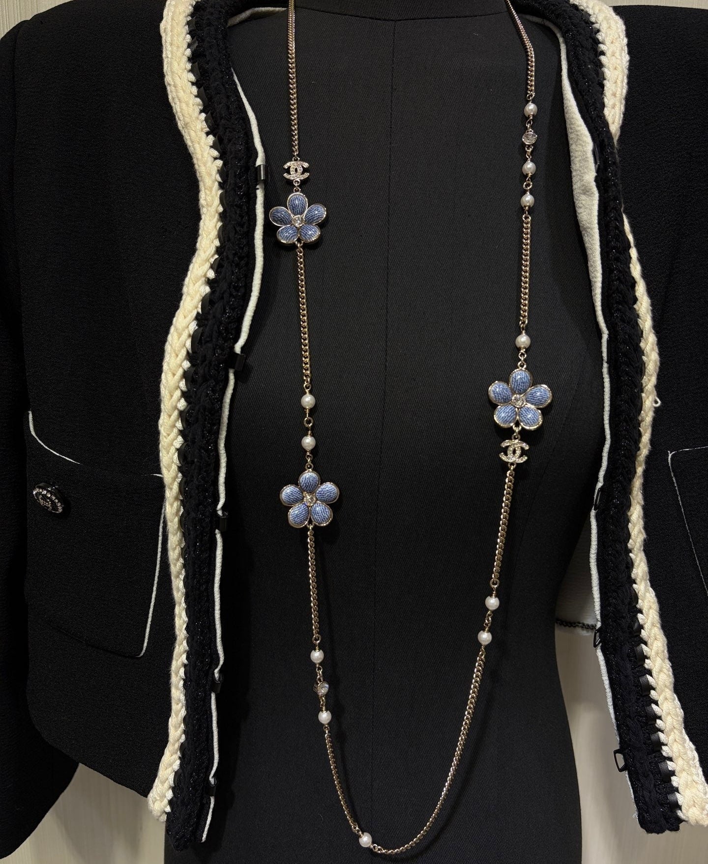 CC 2026 Gold Double C Denim Flower Enamel Necklace