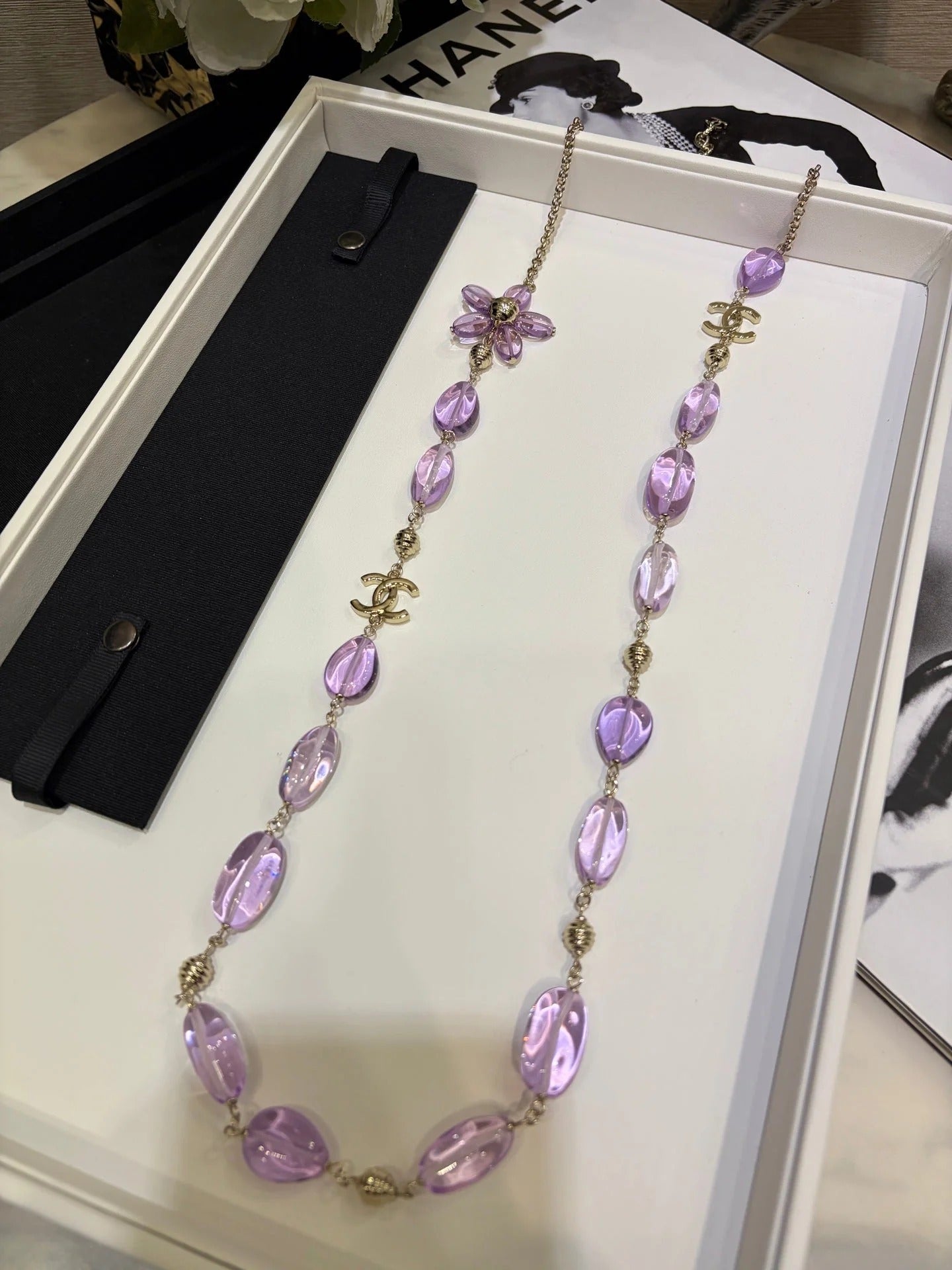 CC 2026 Double C Purple Floral Acrylic Beaded Necklace