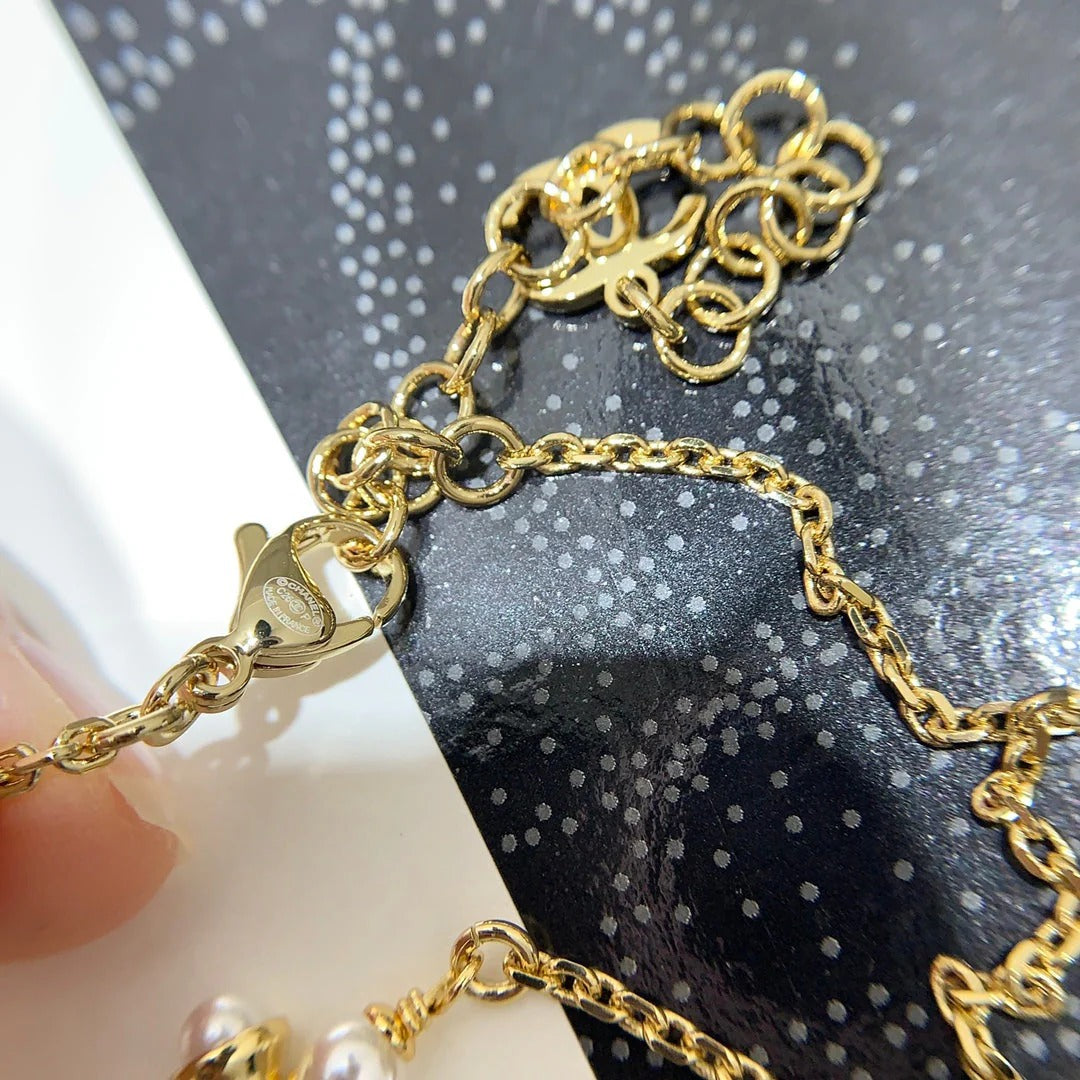 CC 2026 Gold Double C Pearl Necklace