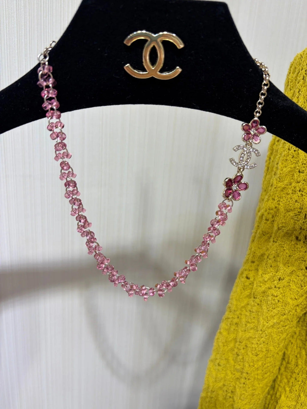 CC 2026 Double C Pink Acrylic Flower Beaded Necklace