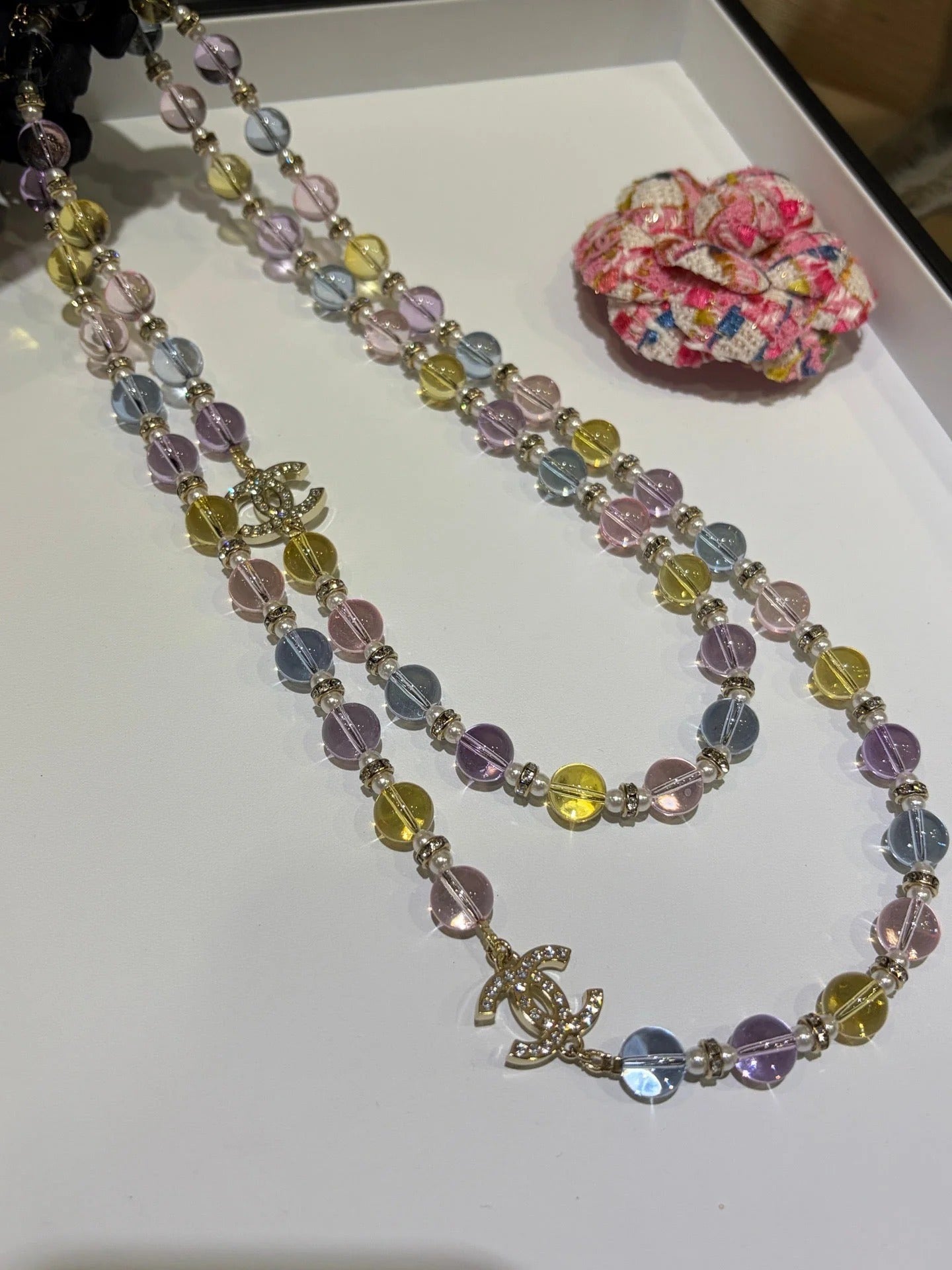 CC 2026 Colorful Crystal Full Rhinestone Double C Necklace