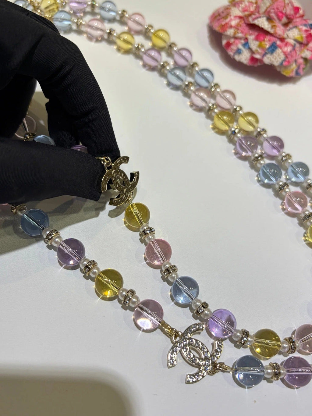 CC 2026 Colorful Crystal Full Rhinestone Double C Necklace