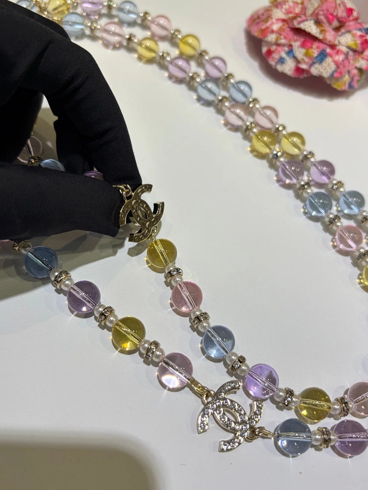 CC 2026 Colorful Crystal Full Rhinestone Double C Necklace