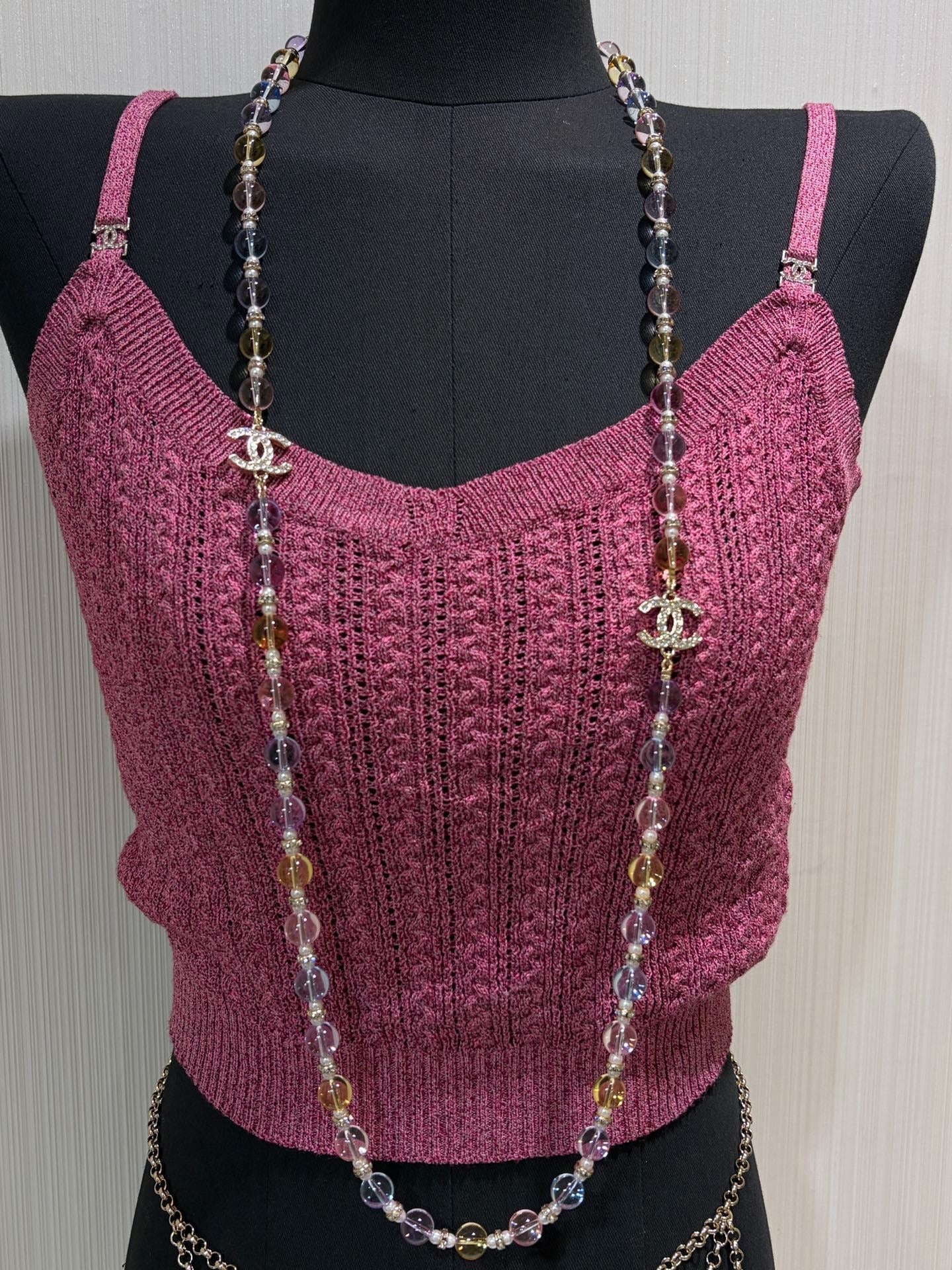 CC 2026 Colorful Crystal Full Rhinestone Double C Necklace