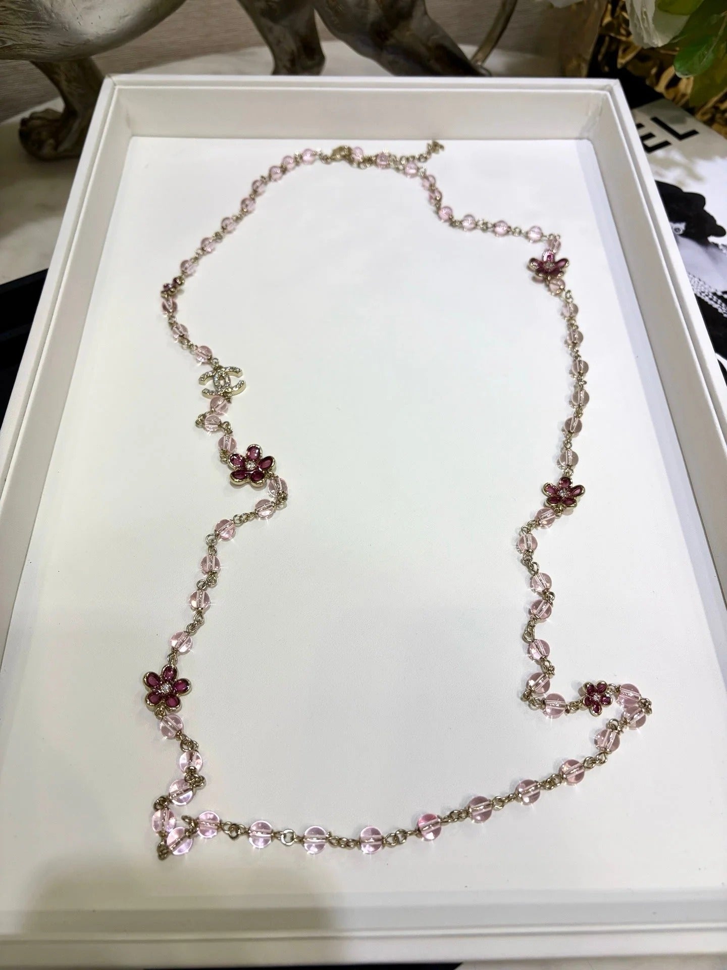 CC 2026 Double C Pink Flower Light Gold Necklace