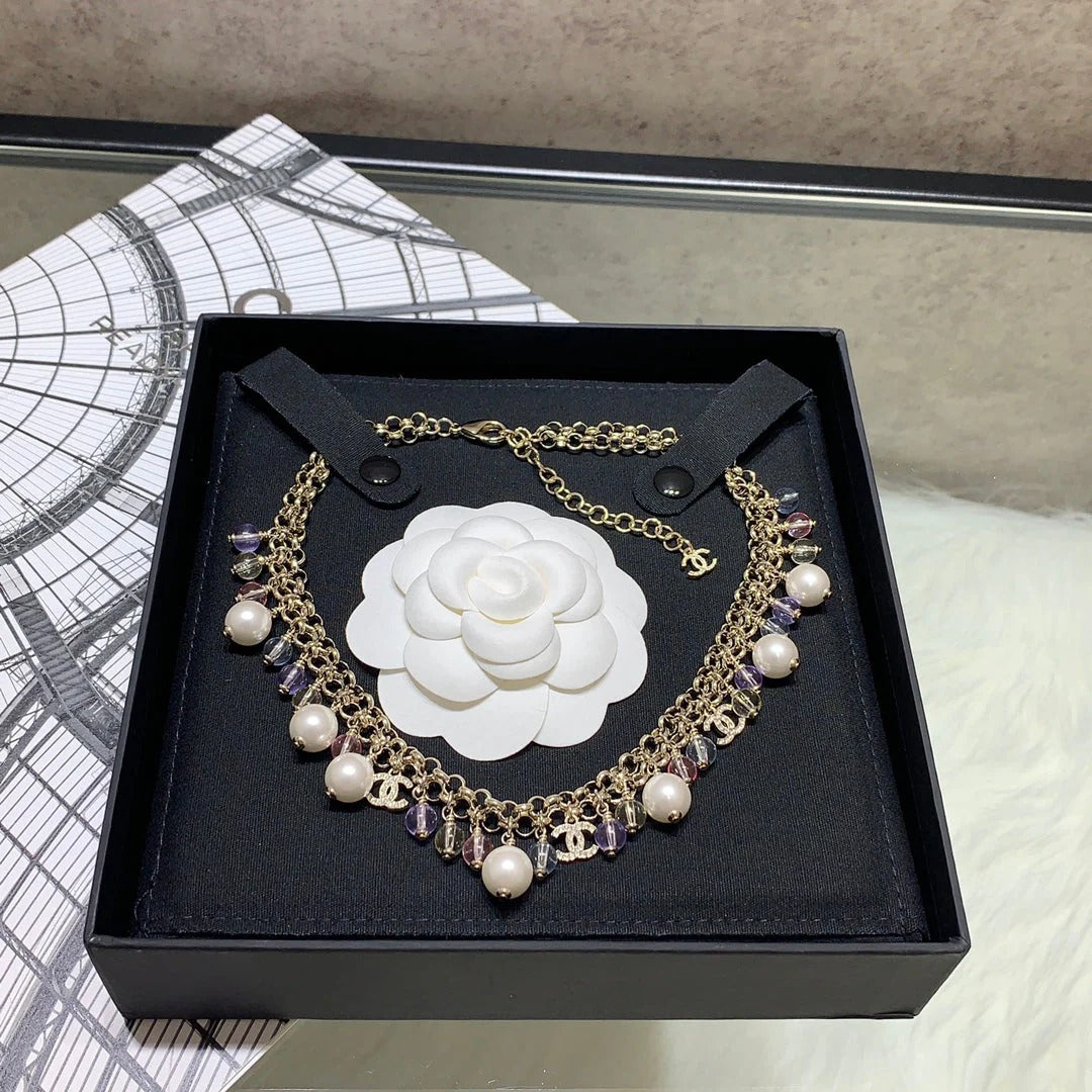 CC 2026 Colored Crystal Pearl Double C Necklace